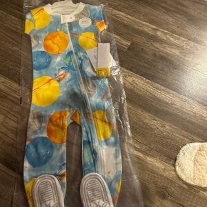 Burt's Bees Blue and Yellow Planet Print Kids Footie